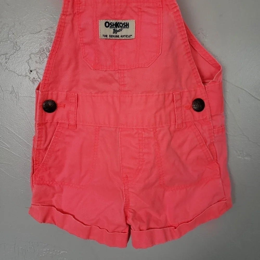 Oshkosh Baby Girl 3 Months Neon Coral Pink Overalls Shortalls Summer Spring
